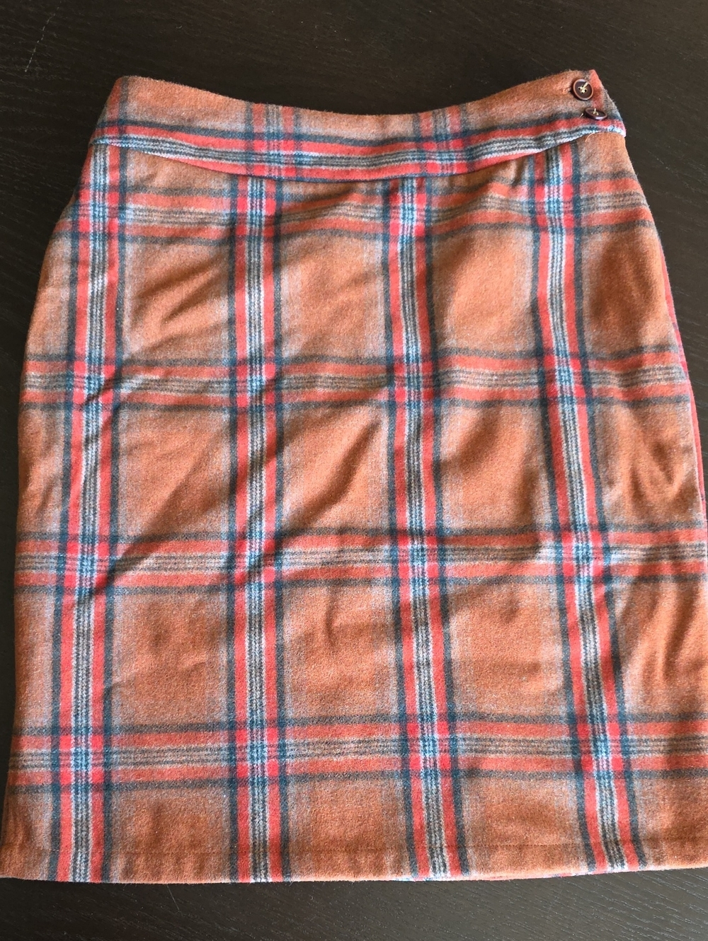 Tailored Rust, Red, Black Plaid Pencil Skirt